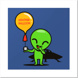 Funny Cute Kawaii Alien Weather Balloon E.T. Conspiracy Theory Cartoon Posters and Art